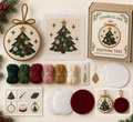 Christmas tree beginner needlepoint ornament kit with printed canvas, yarn, needle and finishing supplies